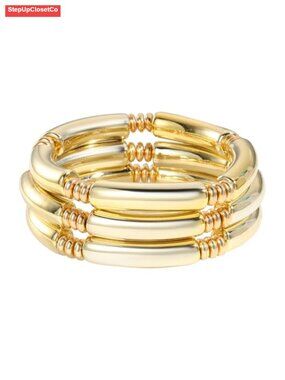 Chunky Gold Bangles Bracelets for Women - 14K Gold Plated